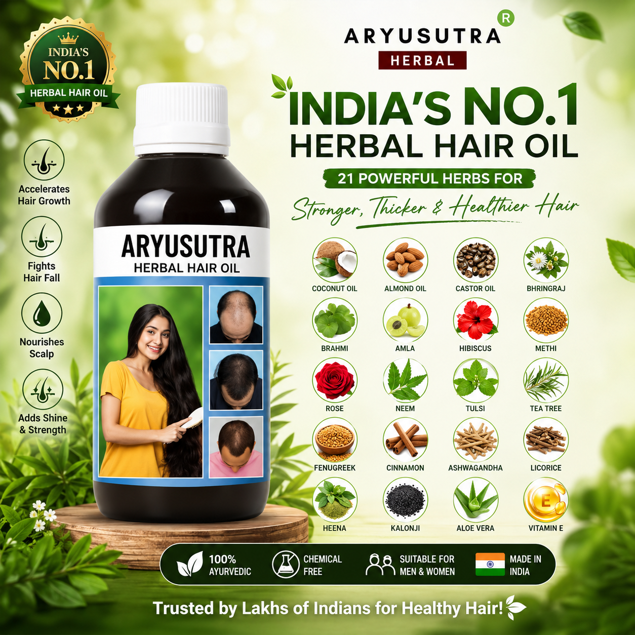 Aryusutra Hair Growth Oil – Buy 1 Get 1 Shampoo FREE