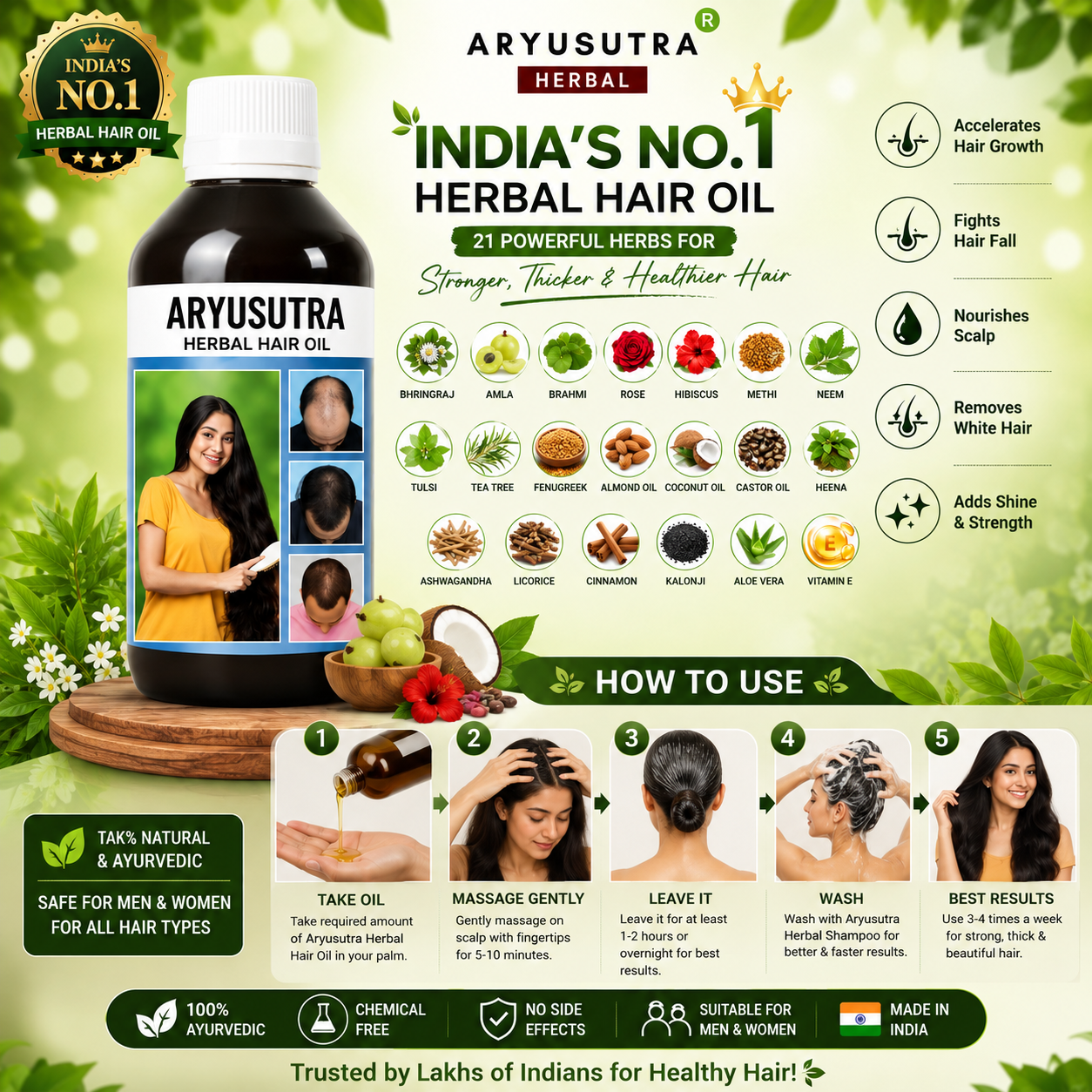 Aryusutra Hair Growth Oil – Buy 1 Get 1 Shampoo FREE